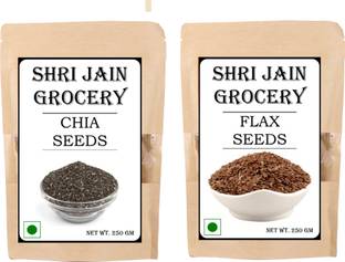 Shri Jain Grocery Chia Seeds (250 gm) and Flax Seeds(250 gm) combo - Premium Raw Seeds for Eating , Mix Seeds Chia Seeds, Brown Flax Seeds