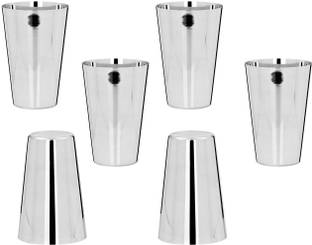VINOD (Pack of 6) Stainless Steel Plain Glass, Set of 6 Pieces Glass Set Water/Juice Glass