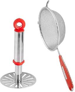 VIJAY EXPORT Potato Vegetables Pav Bhaji Masher with Stainless Steel Soup Juice Strainer 12 cm (pack of-2) Kitchen Tool Set