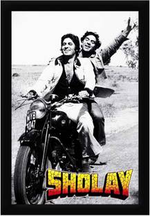 Braj Art Gallery Sholay Movie Amitabh & Dharmendra Photo Frame Digital Reprint 19.5 inch x 13.5 inch Painting