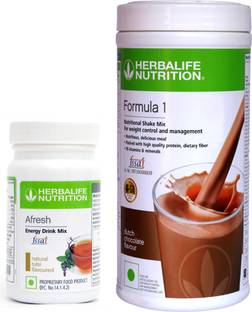 HERBALIFE Formula 1 Shake Mix - Chocolate Flavor With Afresh Energy Drink -Tulsi Flavor Plant-Based Protein