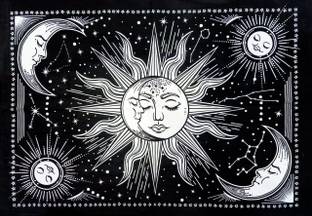 DORAYA Two Face Sun Tarot Celestial Sun Moon Wall Hanging Decoration Star Hippie Good Luck Medium Mandala Black And White Tapestry 54x60 Tapestry