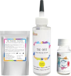 KADAM Tie Dye Lemon Yellow, Cold Water Fabric Dye Color, 100mL Bottle with Prewashing Fixative mini and DyFix mini bottle