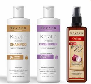 SEVAEN Keratin Smooth Shampoo and Conditioner and Hair Growth Oil