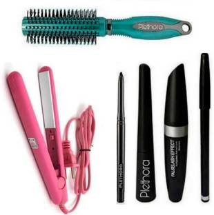 PARTYHUB Eyeliner, Mascara, Eyebrow Pencil, Kajal Pencil, Roller Comb & Hair straightener Mini Professional Hair Straighteners Temperature Control Flat Iron with Plastic Storage Box Hair Straightener