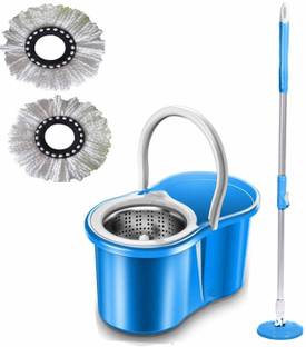 JSN Easy Magic Spin Floor Mop 360 Degree Bucket Mop with Steel Spinner 2 Refill Mop Set