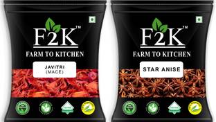F2K FARM TO KITCHEN Chakri Phool - Javitri - Whole spices Combo - Pack of 2x25g each - Star Anise & Mace Combo -