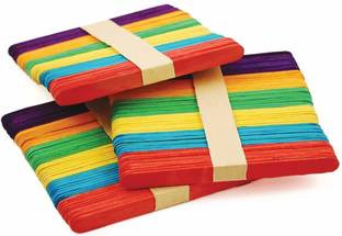 Fullkart Wooden Ice Cream Stick : 100 Pcs Pack (Color Ice Cream Stick) | 6 Colors