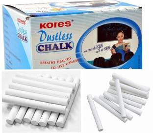 Kores WHITE DUSTLESS CHALKS 100 STICKS Regular Blackboard Skin Friendly White Dustless Chalks