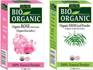 Indus Valley 100% Pure Rose Petals Powder and Neem Powder for Herbal Skin Care Set of 2