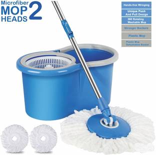 JSN Easy Magic Spin Floor Mop 360 Degree Bucket Mop with Plastic Spinner 2 Refill Mop Set