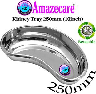 AMAZECARE 10 inch (250mm) Medical Reusable Kidney Tray Made From Heavy Stainless Steel Body Reusable Kidney Dish