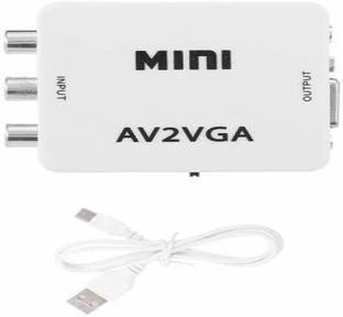 TERABYTE  TV-out Cable Mini AV to VGA Converter Box Audio Video to VGA Converter, Setup Box connect to VGA LED Monitors.Support Setup Box, Computer, Desktop, Laptop, LED, LCD, Monitor. (White)