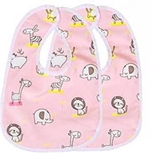 Little Warriors Baby Button Bibs/Apron Cute Multi Print| Waterproof Bib Set Pack of 2-Pink