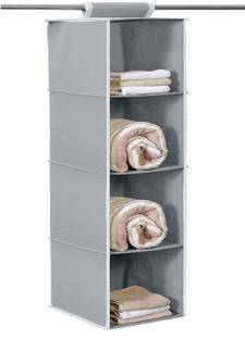 KUBER INDUSTRIES 4 Shelf Closet Hanging Organizer, 4 Tier Closet Wardrobe Organizer Clothes Storage Hanger for Family Closet Bedroom(Grey) Closet Organizer