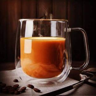P-PLUS INTERNATIONAL Double Wall Coffee, Pack of 1 Glass Coffee Mug