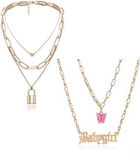 YouBella Valentine Gift Necklace Jewellery Neck Chain Jewelry Gold-plated Plated Alloy Necklace Set