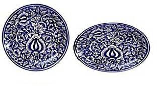 caffeine Ceramic Handmade Blue Mughal 7 inch Quarter Plate
