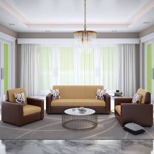 Bharat Lifestyle Tulip fabric & Leatherette 3 + 1 + 1 Sofa Set