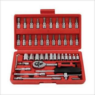 HASRU High Quality 46pcs 1/4-Inch Socket Set Tool Ratchet Torque Wrench Combo Tools Kit Car Repair Tools Set Socket Set (Pack of 1) Vehicle Tool Kit