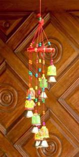newshivcollection Handcrafted Round Bells Design Wood Windchime (18 inch, Multicolor)
