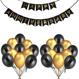 पार्टी मिडलिंकर्ज़ Happy Anniversary Balloons Decoration Kit 31 Pcs, 1 set of Happy Anniversary banner and 30 Pcs Golden and Black Metallic Balloons Set for Husband Kids Boys Balloons Decorations Items Combo with Helium Letters Foil Balloon Banner, Latex Metallic Balloons Balloon (Multicolor, Pack of 31)