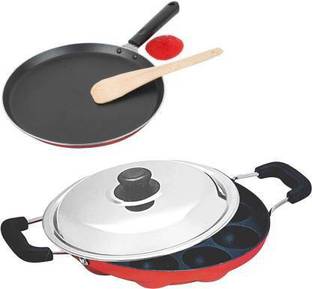 Rasoi by Rasoi Combo 2 Pcs Set of Crispy Dosa Tawa , Appam pan Non-Stick Coated Cookware Set