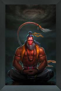 FRIZZY ARTS Hanuman Ji Framed Painting | Hanuman Ji | Digital Reprint 20 inch x 14 inch Painting