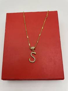 siddhnath S letter locket pendants Alphabet Name Gold Plated Alloy New Model Design With 19 inch chain for girls Gold-plated Alloy Gold-plated Brass