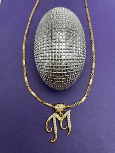 siddhnath Mangalsutra ‘’M’’ letter gold plated pendant locket for girls/women alloy design new model 20 INCH short-long stylish Traditional fashionable chain alphabet name mangalsutras Brass Alloy Mangalsutra Gold-plated Brass