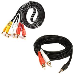 WorldAngle  TV-out Cable Combo 3.5mm Male to 2 RCA and Male 3 RCA Male to Male Composite Audio Video AV Cable