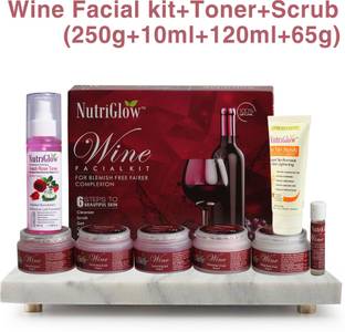 NutriGlow Red Wine Facial Kit (250 gm) + Wild Turmeric Face Wash ( 65 ml)+ Fresh Rose Toner (120 ml)/ Treating Blemishes/ Removing Dirt/ Skin Fairness/ Intense Nourishment