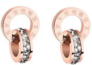 YELLOW CHIMES Elegant Latest Fashion Rose Gold Plated Stainless Steel Roman Numericals Engraved Crystal Statement style Stud Earrings for Women and Girls Crystal Metal Drops & Danglers