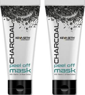 KEYA SETH AROMATHERAPY Charcoal Peel Off Mask, Blackhead & Dead Skin Removal Tightens Pores, Deeply Cleanses for Men & Women Enriched with Vitamin C & Rose Extract & Activated Charcoal (50ml X 2)