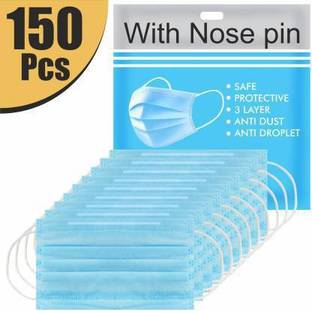 Wellstar Protective Face Mask with NOSE CLIP CE ISO & GMP Certified Bacterial Filtration Mask with Nose Pin 3 Layer Mask 3 Ply Mask Disposable Mask With Soft ear loop Surgical Mask Non-Washable, Water Resistant Surgical Mask