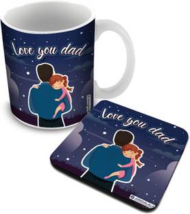 Jhingalala Love You Dad Printed with Coaster Combo Gift for Father | Special Gift for Dad, Father's Day gift for Dad, Birthday Gift for Father (2235) Ceramic Coffee Mug