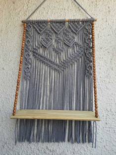 Pooja ki Potli Macrame Shelf Floating Shelf End Table Hanging Table Bohemian Decor Plant Container Set