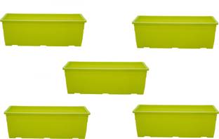 Garbnoire Rectangular Plastic Pots for Plants,16 Inch Flower Pots for Home, Corridor, Window, Office, Garden - Set of (5, Green) Plant Container Set