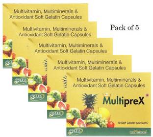 जी ड्रग्स Multiprex Multivitamin & Multimineral - 50 Capsules (Set Of 5)