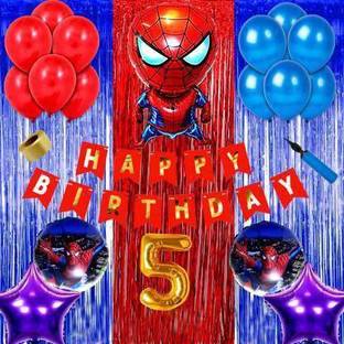 decokart spiderman 5th Happy birthday Spiderman theme combo kit pack for party decorations (Set of 74) (Set of 74)