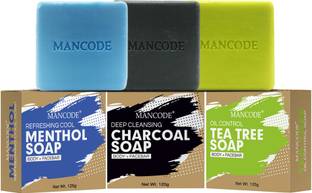 MANCODE Charcoal, Tea Tree and Methol Soap, 125gm each, Pack of 3