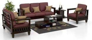House Of Kuber Solid Sheesham Wood X Pattern 6 Seater Sofa Set For Living Room, Office, Café. Fabric 3 + 2 + 1 Sofa Set