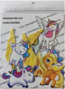 TastyCrafts Pre-Cut Wafer Paper | Edible | Stick-on Cake décor | Unicorn Edible Cake badges | 10 Pcs - Pack of 1 (WPC- 607) Topping