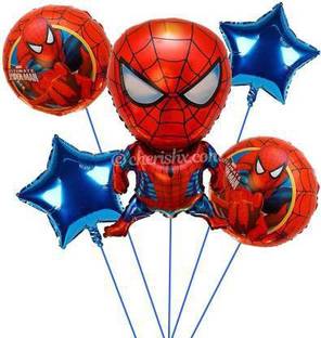 KR Printed Spiderman Theme Kid's Birthday Decoration Bunch - Pack of 5 Pcs Letter Balloon Balloon