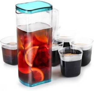 Finner Water WATER SQUER PLASTIC UNBRACBLE HEAVY PLASTIC JUG WITH 6 PCS UNBRACKBLE GLASS SET (FINISH :- PLASTIC ) Jug (Plastic) Jug Glass Set