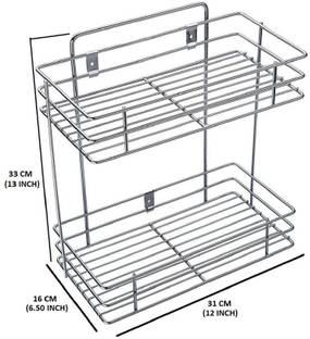 GIRIRAJ Fruits/Vegetables Kitchen Rack Steel Multipurpose Storage Shelf/Triple Layer Stainless Steel Spice Rack Kitchen, Bathroom, Wall Mount Stainless Steel 2 Layer Kitchen Shelf Rack Stand, Spice Container