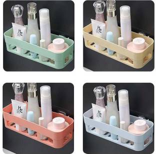 Qrex Pack Of 4 ABS Plastic Multiperurpose Home Kitchen Bathroom Accessories Traceless Self Adhesive Wall Mounted Soap Stand and Bathroom Shelves Self Stick for Shampoo; Conditioner Shower Caddy Rack Shelf with Strong Adhesive Magic Sticker (4 Bathroom Soap case holder ,MultiColour)