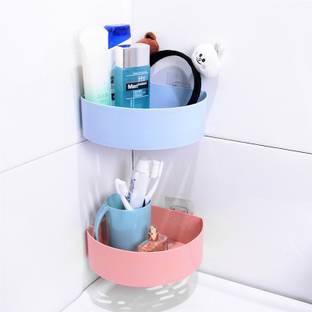 Qrex Pack Of 2 ABS Plastic Multiperurpose Home Bathroom Accessories Traceless Toothbrush Holders for Bathroom Wall Mounted, Bathroom Racks and Shelves, Toothpaste Holder Wall Mounted Triangle Corner Shower Caddy Rack Shelf with Strong Adhesive Magic Sticker (2 Triangle Corner Toothbrush Holders ,MultiColour) Plastic Toothbrush Holder