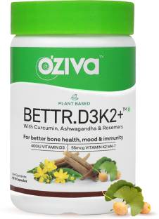 OZiva Plant Based Bettr.D3K2+, Vegan Vitamin D capsules for Bone Health & Mood