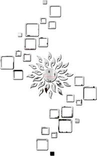 DAKSHITA 85 cm Sun Silver With 24 Square Silver (Sun Size 45 cm x 45 cm) Thickness 1 mm, Acrylic Sticker, Wall Mirror Stickers, Mirror Stickers for Wall. Self Adhesive Sticker